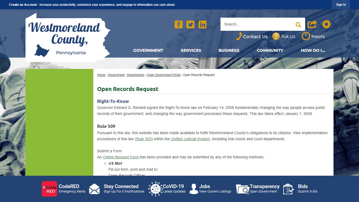 Open Records Request | Westmoreland County, PA - Official Website